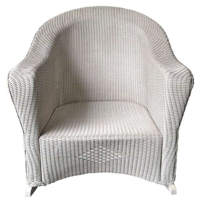 Wood Vintage Wicker Rocking Chair, With Cushions, Attributed to Lloyd Flanders Reflection Collection For Sale - Image 7 of 9