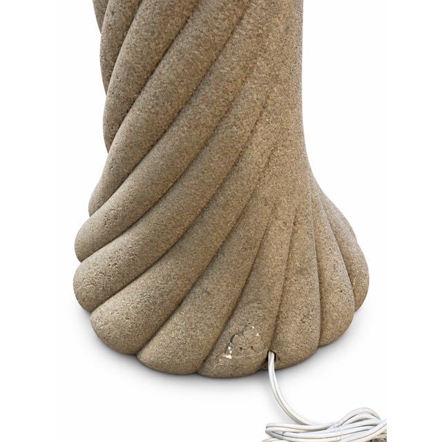 Beige 1980s Postmodern Textured Spiral Column Floor Lamp With Cream Pleated Shade For Sale - Image 8 of 10