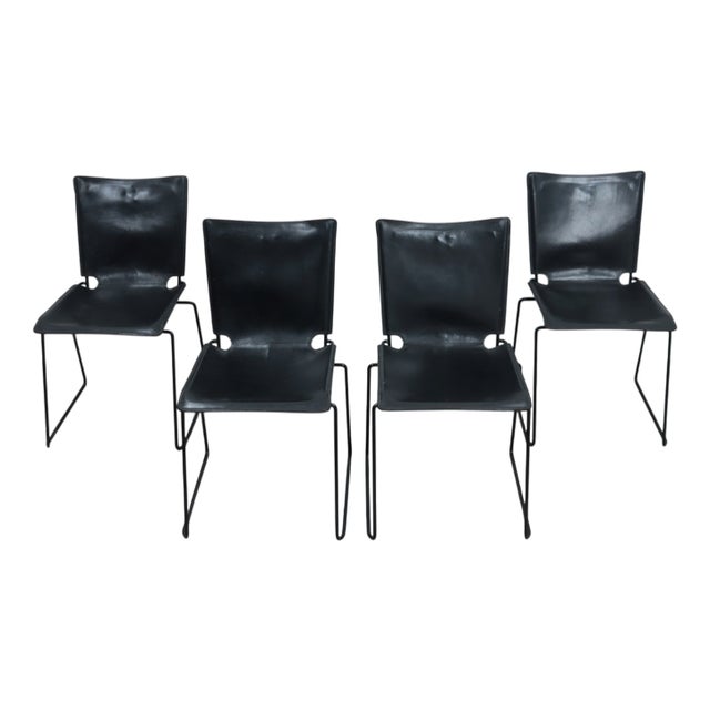Leather Stacking Chairs by Toyoda Hiroyuki for ICF, 1980s, Set of 4 For Sale