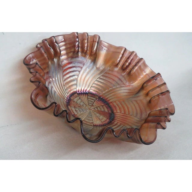 Fenton Carnival Glass Amethyst Ribbon Tie Iridescent Crimped Candy Bowl For Sale - Image 10 of 12