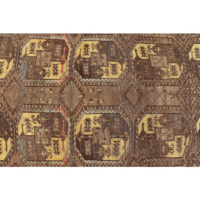 Large Turkomen Ersari Rug With All-Over Bokhara Design in Brown, Coffee & Yellow 11'3 X 14'11 For Sale - Image 9 of 17