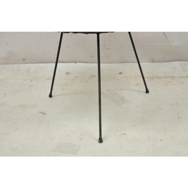 20th Century MCM Arthur Umanoff Style Wicker Rattan Wrought Iron Planter Stand For Sale - Image 4 of 9