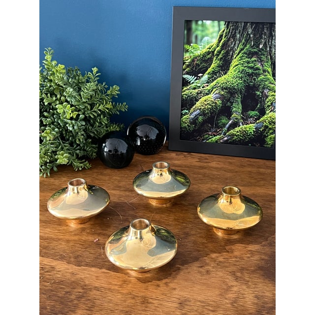 Hein Studio Solid Brass Candle Holders Set of 4, Scandinavian Modern Candlesticks For Sale - Image 4 of 17