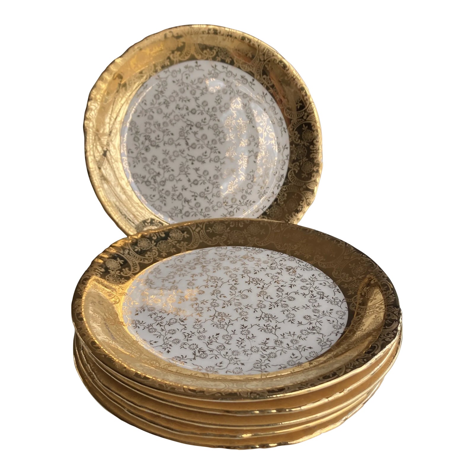 Vintage Royal China 22 K Gold Padem City Pottery Dessert Plates Set of