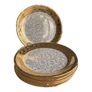 Vintage Royal China 22 K Gold Padem City Pottery Dessert Plates- Set of 6