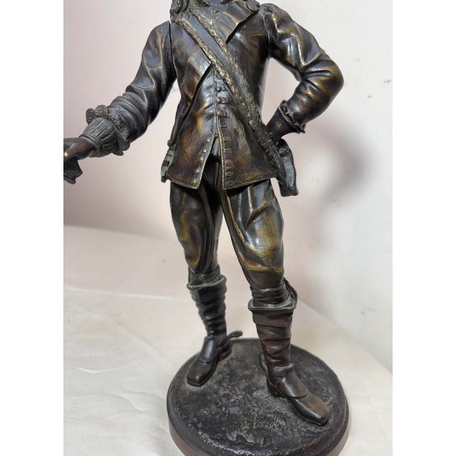 Metal High Quality 19th Century Antique Bronze Musketeer Cavalier Statue Sculpture For Sale - Image 7 of 16