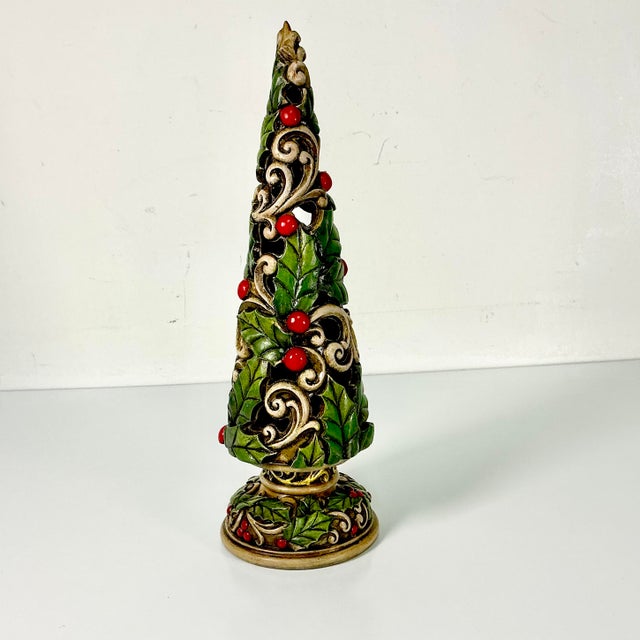 1990s Vintage Americana Boho Chic Christmas Holly Topiary Trees Holiday Accents - Set of 3. For Sale - Image 10 of 17