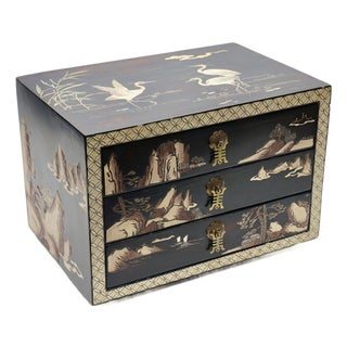 Vintage Asian Hand Carve Jewelry Box For Sale