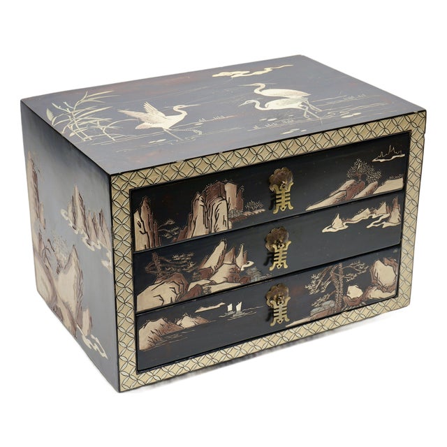 Vintage Asian Hand Carve Jewelry Box For Sale