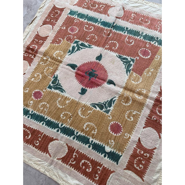 Textile Tashkent Suzani Wall Hanging Decor 3'7'' X 3'11'' For Sale - Image 7 of 8