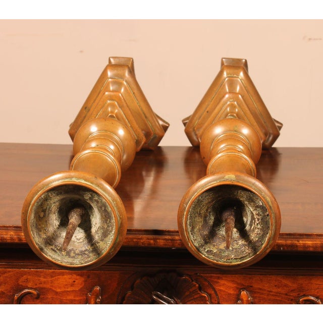 Metal 17th Century Italian Bronze Candleholders, Set of 2 For Sale - Image 7 of 8