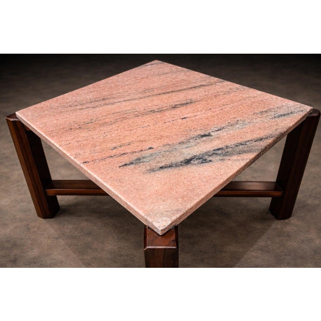 Pink Pair of Brazilian Rosewood & Pink Granite Side Tables, Brazil, 1960s For Sale - Image 8 of 14