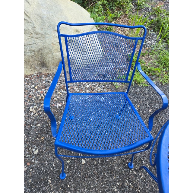 Vintage Wrought Iron Patio Set Painted Ford Blue, 3 Pieces For Sale - Image 14 of 18