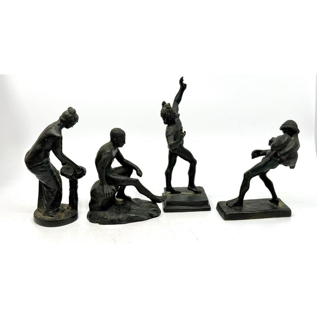 1900s 4 Grand Tour Neo Classical Bronze Miniatures incl Dancing Faun, Seated Hermes For Sale - Image 13 of 18