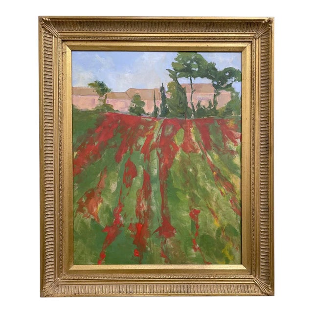 Poppy Field I, Original Oil Painting, Framed For Sale