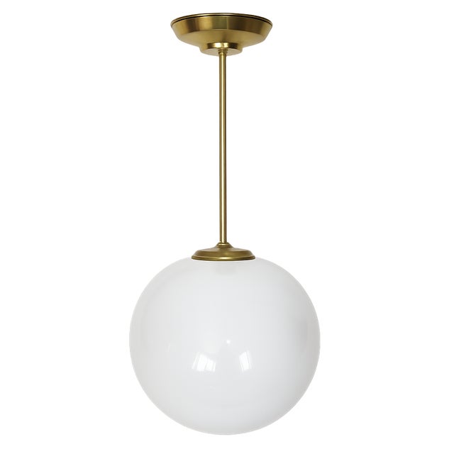 1950s Mid-Century Modern Pendant Light in Brass and Glass, 1950s For Sale - Image 5 of 5