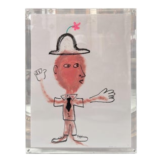 Original Makan Negahban Painting on Paper in Lucite Frame For Sale