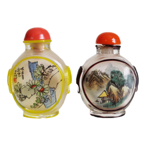 Pair of Early 20th Century Reverse Painted Chinese Snuff Bottles