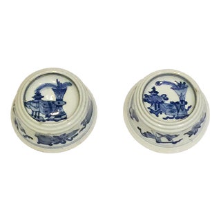 Chinese Blue & White Porcelain Salt Cellars by Kangxi, Set of 2 For Sale