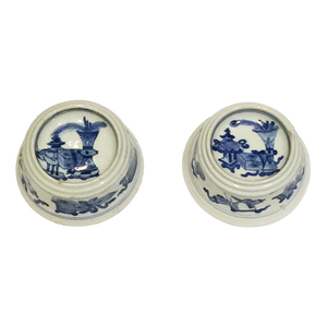 Chinese Blue & White Porcelain Salt Cellars by Kangxi, Set of 2