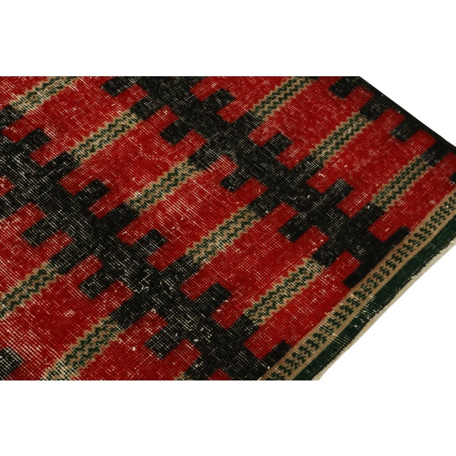 1960s Vintage Zeki Müren Rug in Red and Black Geometric Pattern, by Rug & Kilim For Sale - Image 5 of 7