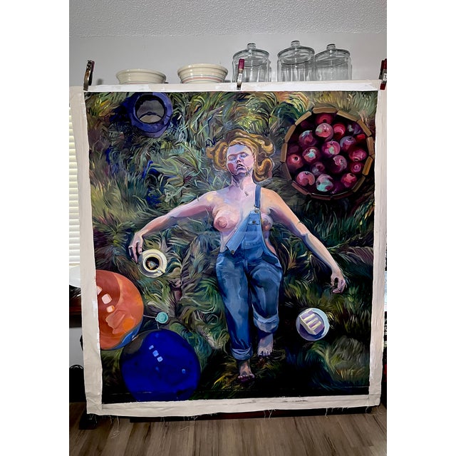 Semi Nude Woman in Orchard Hornets Unstretched Canvas Joni Wildman Oil Painting For Sale - Image 12 of 12