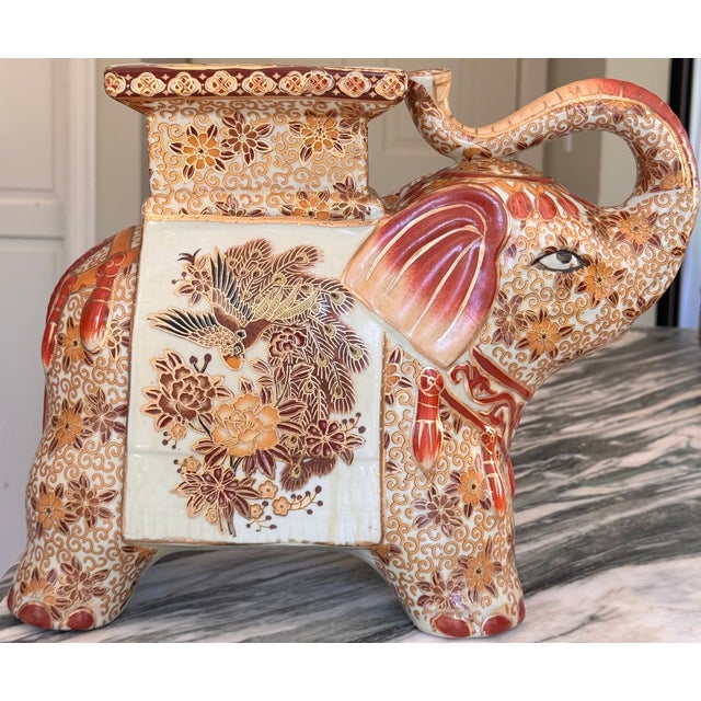 Chinoiserie Vintage Medium Scale Trunk Raised Elephant Plant Stand For Sale - Image 3 of 11