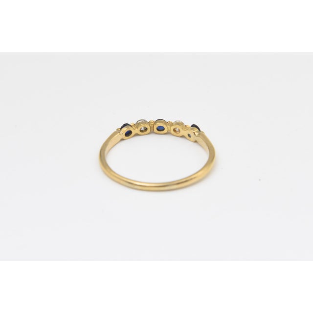 Late 20th Century Vintage Sapphire and Diamond Five-Stone 14k Yellow Gold Ring, Size 8.25 For Sale - Image 5 of 6