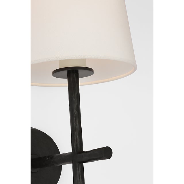 Suzanne Kasler for Visual Comfort Signature Collette 23" Tail Sconce in Aged Iron with Linen Shade For Sale In Houston - Image 6 of 9