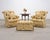 A whimsical bespoke three-piece living room seating group comprised of a pair of English tufted lounge chairs, a matching...