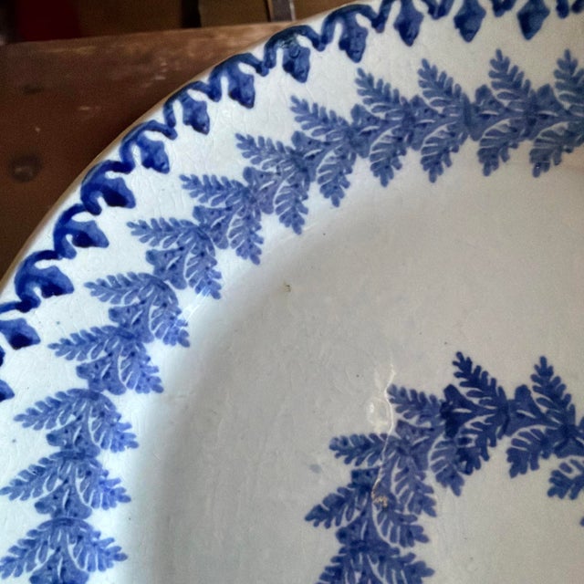 Set of 6 Antique Blue Stick Spatter Fern Plates, 8", Late 19th Century For Sale - Image 9 of 18