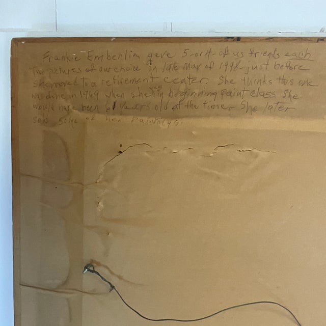 Wood 1969 Impressionist Original Oil Painting, Wood Row Boat on a Lake, by Frankie Enberlin For Sale - Image 7 of 10