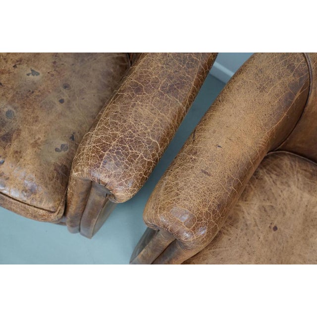 Vintage Dutch Cognac Colored Leather Club Chairs, Set of 2 For Sale - Image 4 of 18