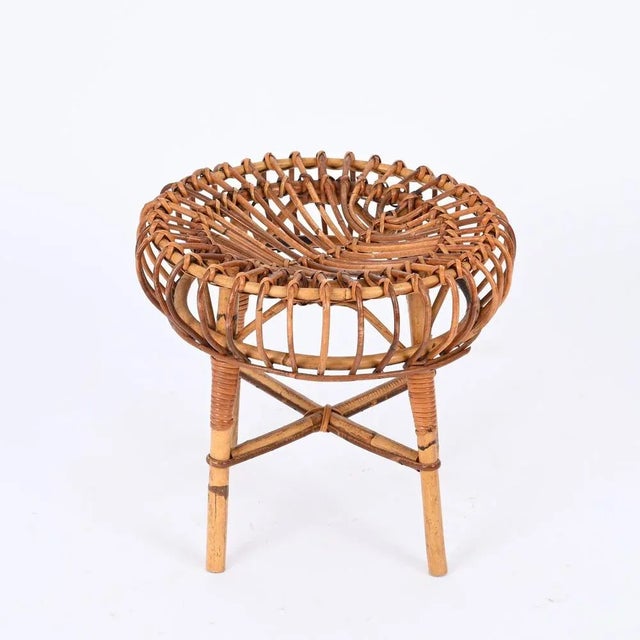Mid-Century Rattan and Wicker Round Pouf Stool by Franco Albini, Italy, 1960s For Sale - Image 6 of 12