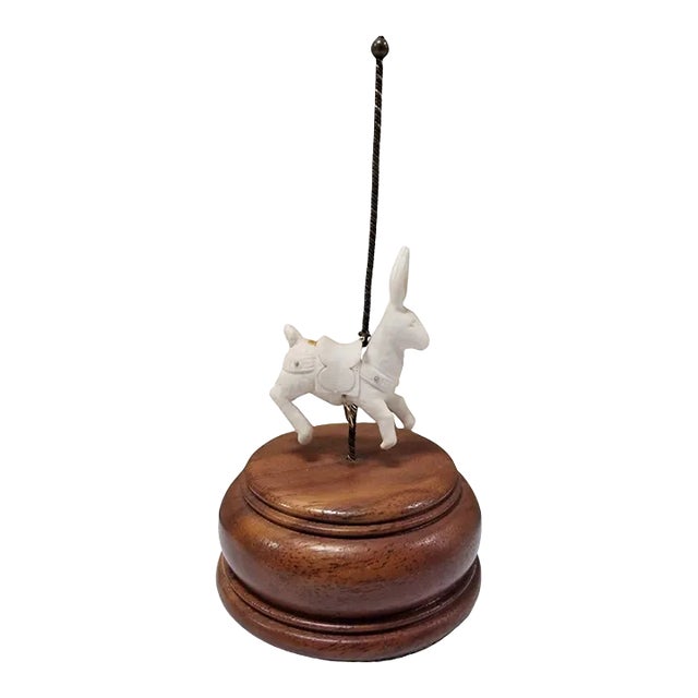 Mid 20th Century Art Carved Carousel Bunny Sculpture on Pedestal For Sale