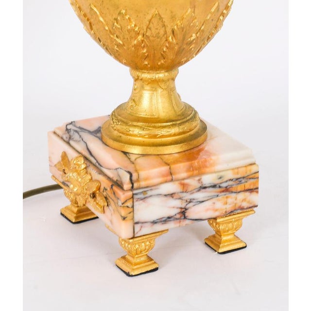Antique Neoclassical Ormolu and Pink Marble Table Lamps, 20th Century, Set of 2 For Sale - Image 17 of 18