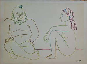 Pablo Picasso, The Nude Girl and the Wise Man, 1954, Lithograph