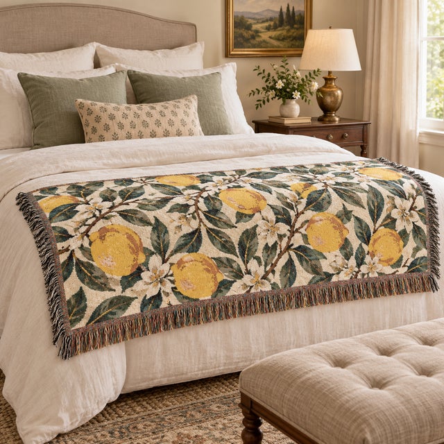 Morris & Co. Lemon Botanical Woven Throw Blanket – 60 × 50 For Sale - Image 4 of 5