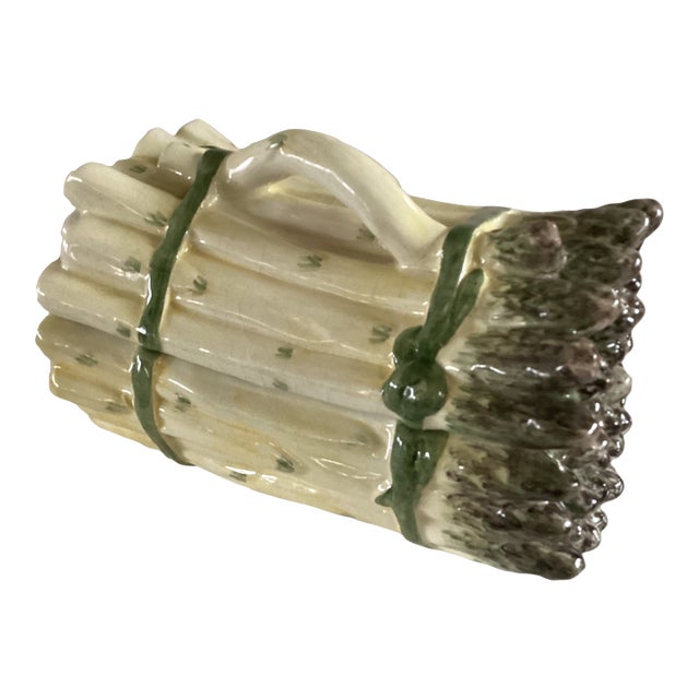 Majolica Style Covered Serving Dosh Shaped Like a Bunch of Asparagus For Sale