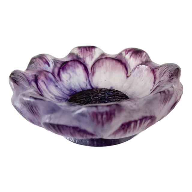 Purple Glass Open Flower Bowl by Gabriel Argy Rousseau, 1924 For Sale
