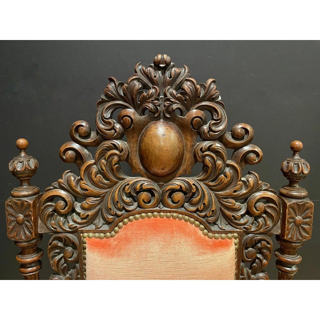 Antique Pair of Carved French Baroque Armchairs For Sale - Image 4 of 7