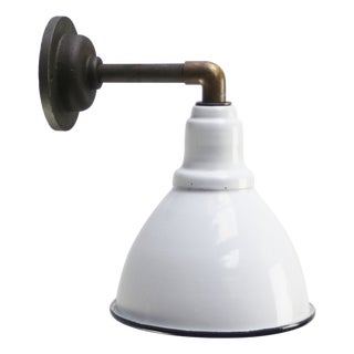 Vintage Industrial Cast Iron, Brass, and White Enamel Sconces For Sale
