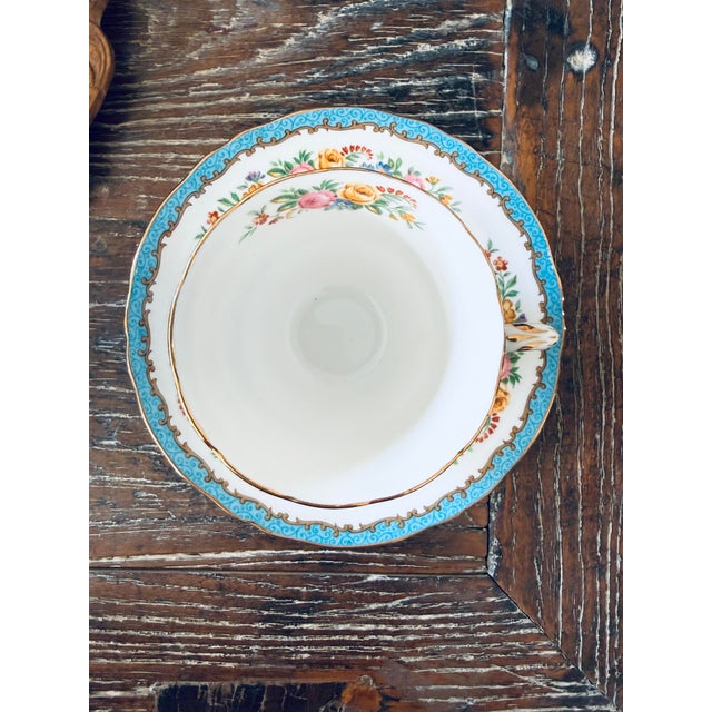 Vintage Crown Staffordshire Lyric Tunis Blue Fine Bone China Teacups & Saucers – 13 Pieces For Sale - Image 11 of 12