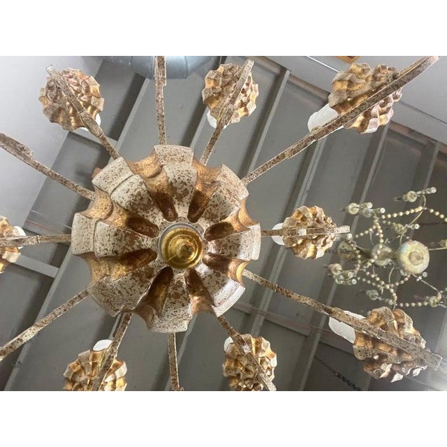 1930s Italian (12) Light Painted & Parcel Gilt Chandelier For Sale In Los Angeles - Image 6 of 11