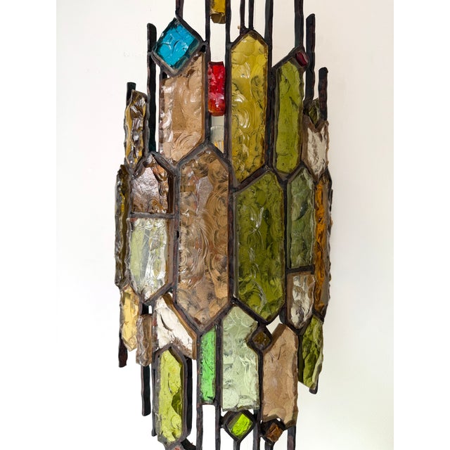 Large Pair of Hammered Glass Wrought Iron Sconces by Longobard, Italy. 1970s For Sale - Image 13 of 15