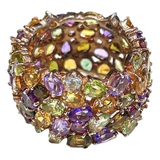 Bochic “Capri” Multi Color Tourmalines & Amethyst Ring Set In 18K Gold & Silver For Sale