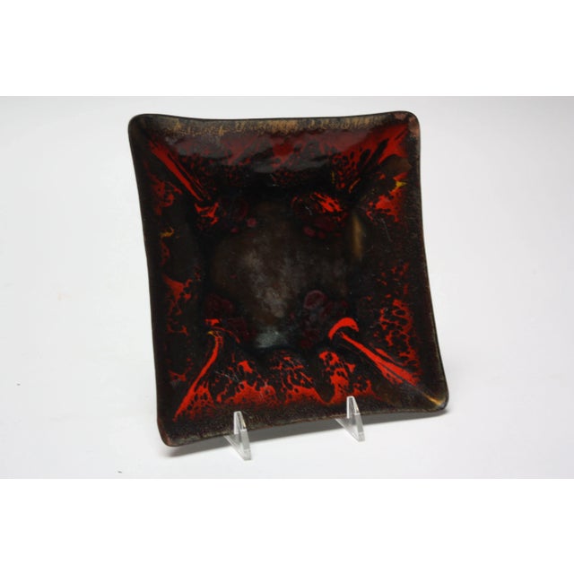 Modernist Red and Black Enamel on Copper Square Dish by Frank Lee For Sale - Image 9 of 9