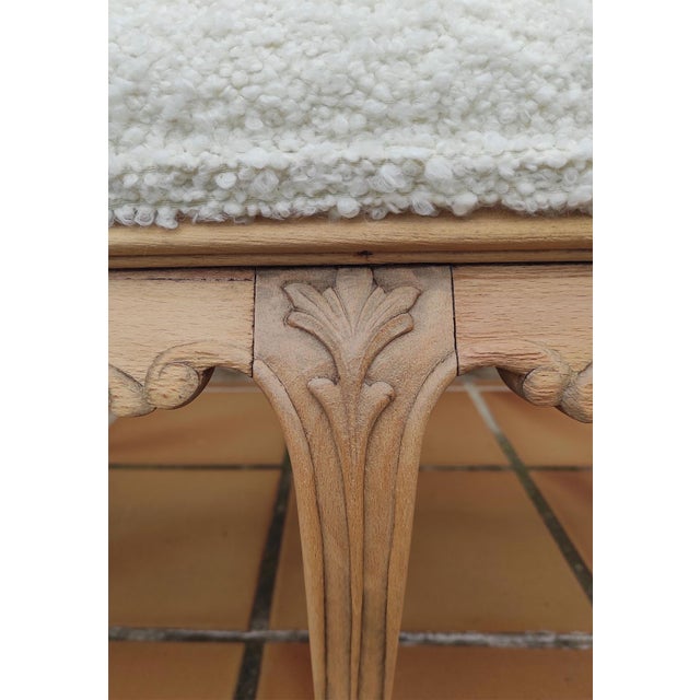Large Chestnut Bench with White Bouclé Upholstery, 1950s For Sale - Image 6 of 11