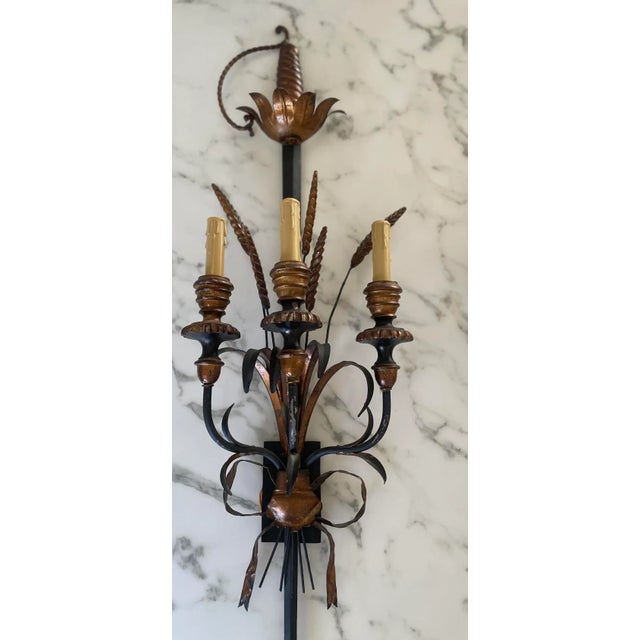 Mid 20th Century Vintage Italian Tole Sword Candlelight Sconces- a Pair For Sale - Image 5 of 13