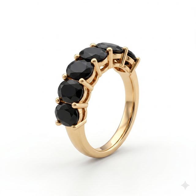 Not Yet Made - Made To Order Black Onyx Half Band Ring, 925 Sterling Silver Stacking Ring Us 7 For Sale - Image 5 of 5